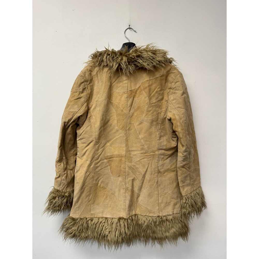 Vintage Rave‎ Penny Lane Coat Womens Large Beige Suede Faux Fur Trim Y2K - Picture 3 of 6